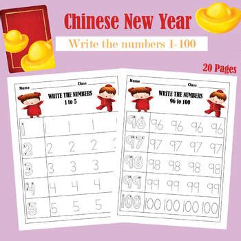 Chinese New Year Math Tracing Numbers 1-100 Worksheets Handwriting Practice