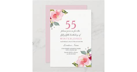 Elegant Pink Floral 55th Birthday Party Invitation Zazzle