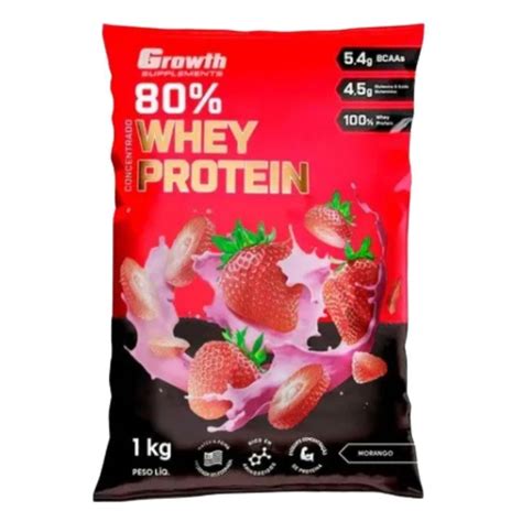 Whey Growth 80 Proteína Concentrada Sabor Morango 1kg Morango Netshoes