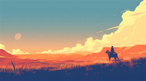 Free Man on Horse Western Minimalist Desktop Wallpaper in 4K