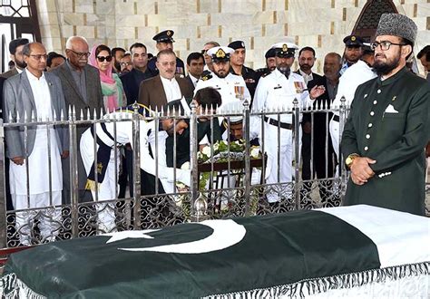 Sindh Chief Minister Syed Murad Ali Shah Lays A Floral Wreath On The