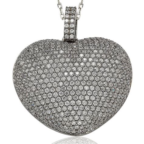 Suzy Levian Sterling Silver Micro Pave Cubic Zirconia Big Puffed Heart