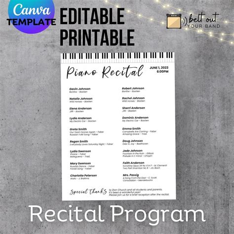 Piano Recital Program Canva Template Etsy