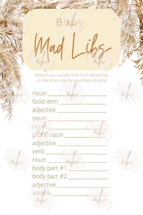 Neutral Themed Printable Baby Shower Games Nouns And Adjectives