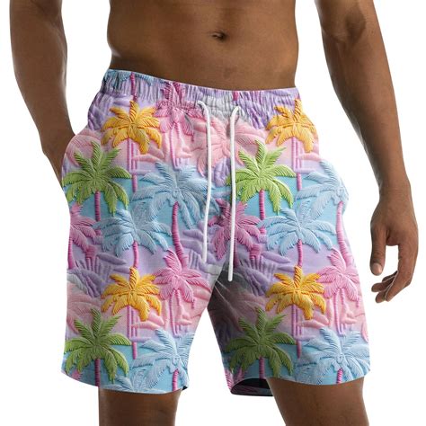 Qwertyu Mens Hawaiian Swim Trunks Palm Tree Tropical Print Summer