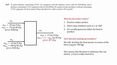 4 17 Writing Your Own Basis For A Mass Balance Calculation Chemical Engineering Example Youtube