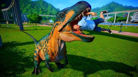 Acrocanthosaurus Vs T Rex Breakout And Fight Jurassic World Evolution Dinosaurs Fighting Youtube