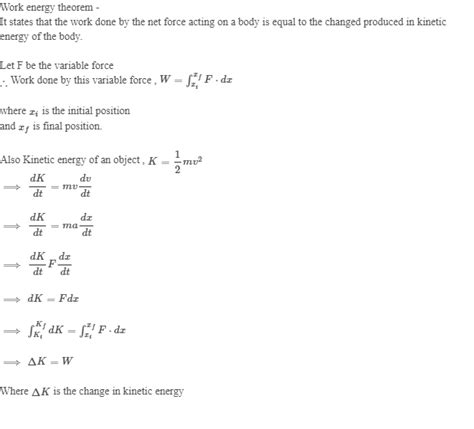 W Derive The Work Energy Theorem A Variable Force Exerted