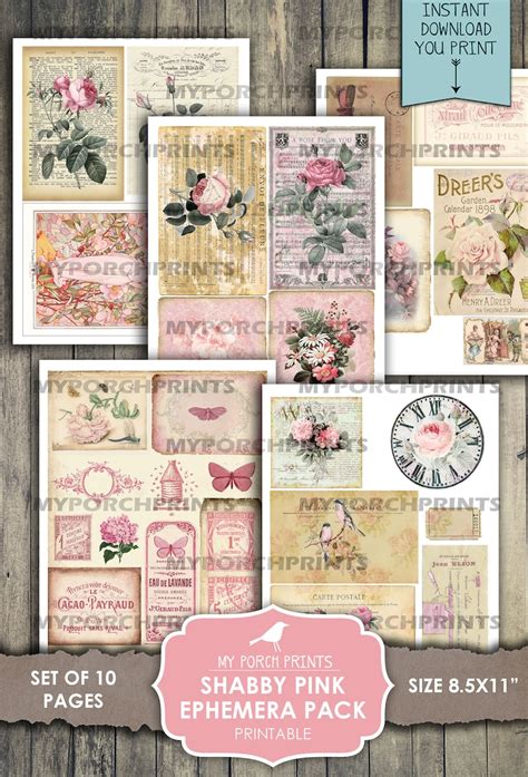 Junk Journal Ephemera Pack Shabby Pink Papers My Porch Etsy