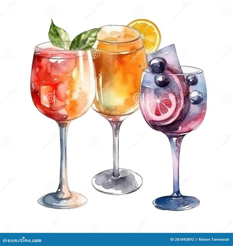 Whimsical Mixology Fantastical Cocktails In Watercolor Delight Stock Illustration Illustration