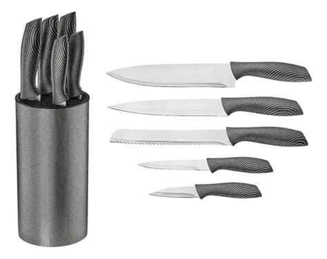 Kit Faca De Cozinha 5 Peças Versáteis Cepo Incluso Cor Preto