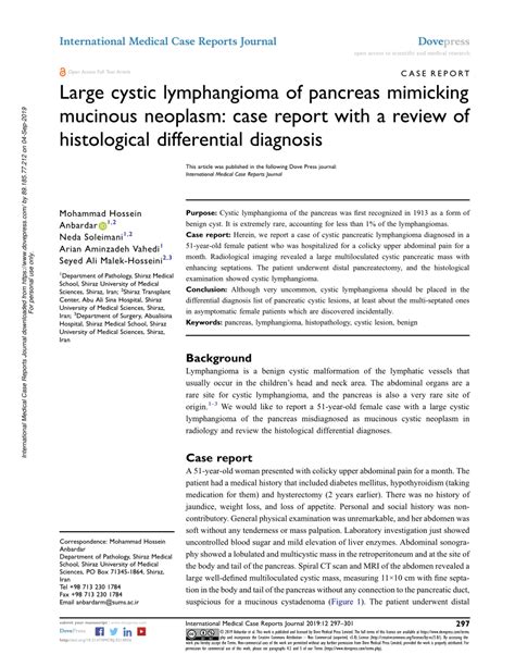 Pdf Large Cystic Lymphangioma Of Pancreas Mimicking Mucinous Neoplasm