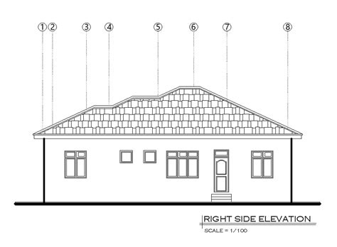 Right Side Elevation Of 11x15m House Plan Is Given In This Autocad