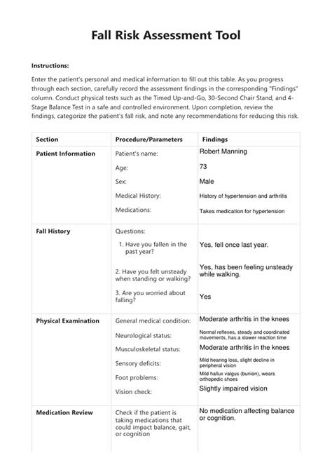 Falls Risk Assessment & Example | Free PDF Download