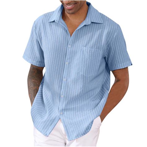 Savings Clearance 2024 Funicet Mens Summer Shirts Striped Casual