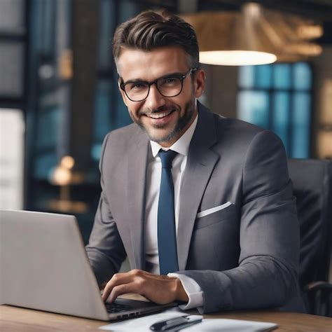 Premium Ai Image Business Sucessful Businessman Working With Laptop