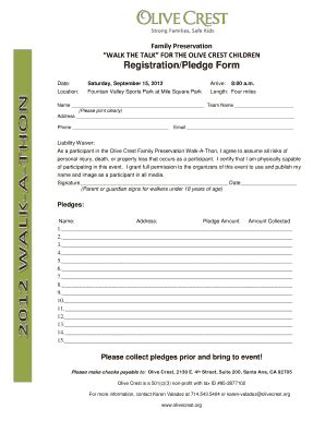 Fillable Online Registration Pledge Form Olive Crest Fax Email Print