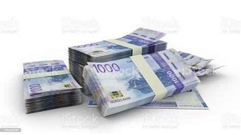 3d Stack Of 1000 Norwegian Krone Notes Isolated On White Background