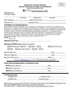 Fillable Online Hspolicy Utah 0 1 DSPD Employee USTEPS ACCESS Form