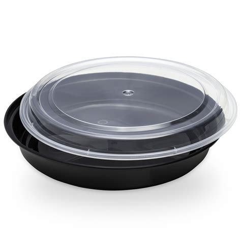 Café Express Round Take Out Containers Black with Clear Lids 1 000 mL