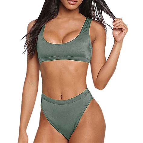 Summer Tankini Bikini Women Solid Bikini Push Up Padded Bra