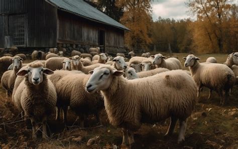 Premium Ai Image A Herd Of Sheep Standing On Top Of A Lush Green