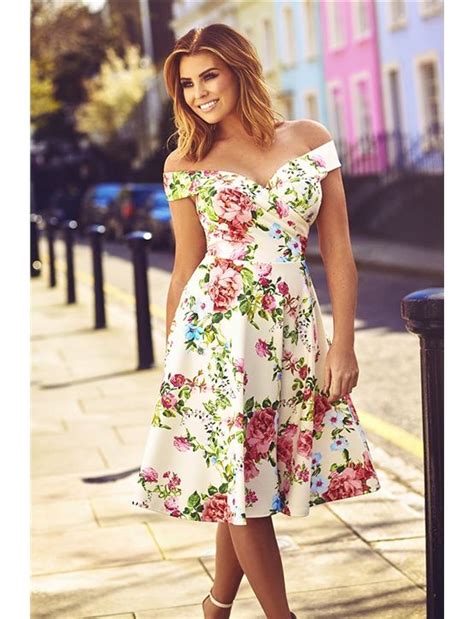 Jessica Wright Jessica Cream Floral Bardot Skater Dress Currently