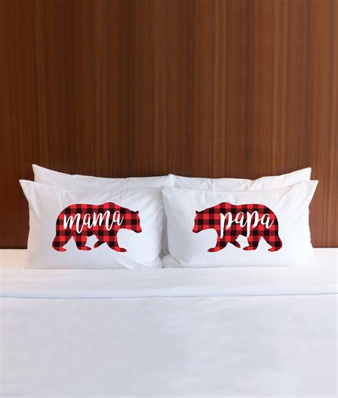 Pillowcases T For Couples Mama Bear Papa Bear Plaid Pattern Holiday Plaid Pillows For Couple