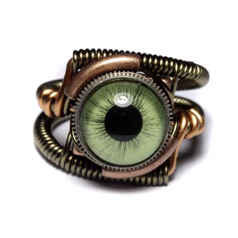 Eyeball Ring Green Taxidermy Glass Eye Bronze Copper Or Etsy Steampunk Rings Steam Punk