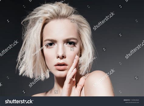 Closeup Portrait Beautiful Blonde Woman Nude Stock Photo