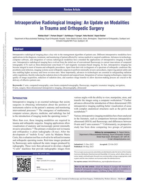 PDF Intraoperative Radiological Imaging An Update On Modalities In