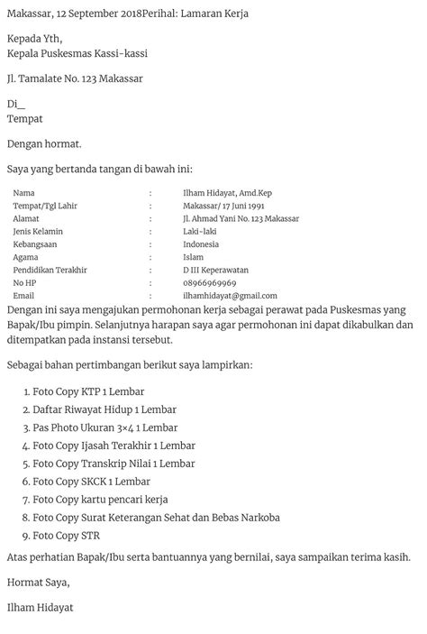 Contoh Surat Lamaran Pekerjaan Perawat Perumperindo Co Id