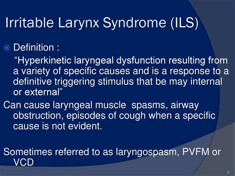 Irritable Larynx And Chronic Cough And Paradoxical Vf Dysfunction Cd