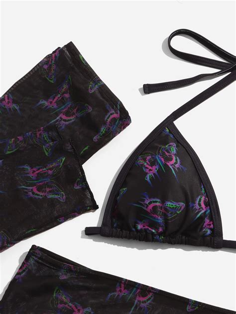 Grunge Punk Piezas Ba Ador Bikini Halter Con Estampado De Mariposa