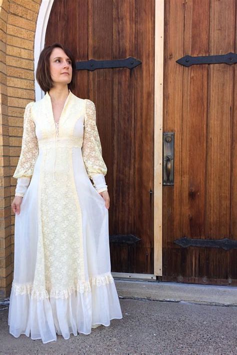 Vintage S Gunne Sax Dress Ivory Prairie Hippie Full Lace Boho Xs