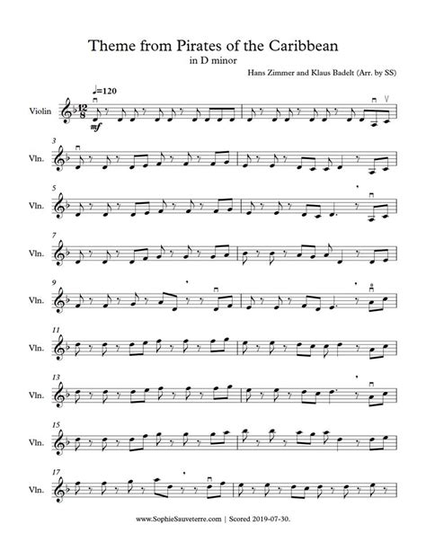 Pirates of the Caribbean Theme - Violin Sheet Music