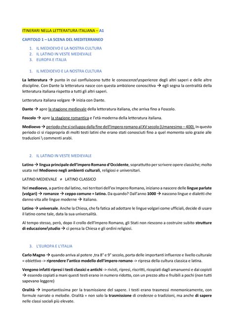 A1 PDF Riassunto Del Periodo A1 Teoria Per L Esame Di Letteratura