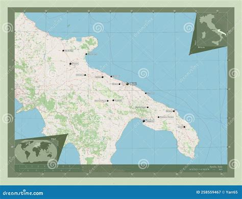 Apulia Italy Osm Labelled Points Of Cities Stock Illustration