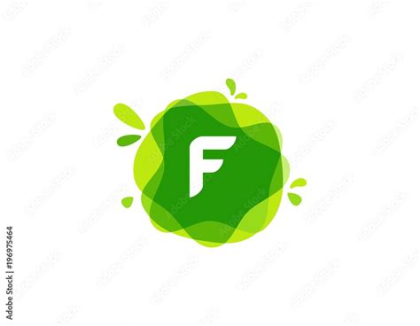 Letter F logo at green watercolor splash background. green nature logo ...