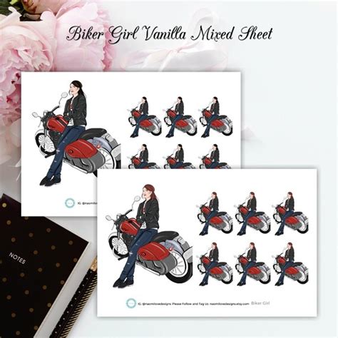 Biker Girl Stickers Single Deco Sheet Eclp Happy Etsy