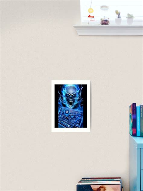 Awesome Evil Blue Flaming Skull Next To A Keyboard With The “g” Key Being Highlighted Art