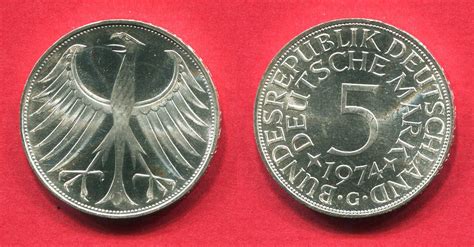 Bundesrepublik Deutschland 5 DM Silber Kursmünze 1974 G Silberadler