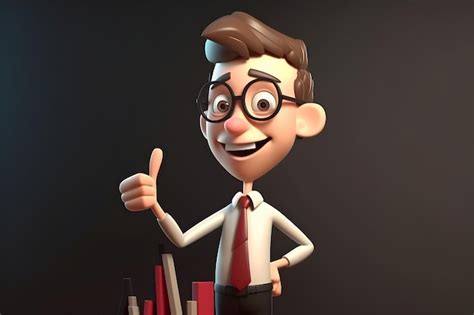 Personaje De Dibujos Animados En 3d Con Gafas Y Corbata Dando Un Pulgar