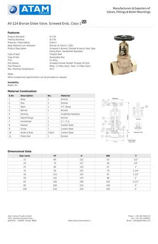 ATAM Gun Metal Gate Valve Model Name Number AV 75 Size 08 150 Mm