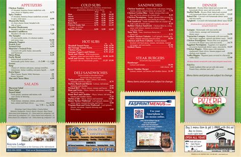 Capri Pizza Fasprint Menus