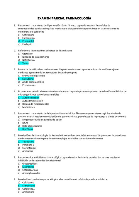 Examen Farmaco Examen Parcial Farmacolog A Respecto Al