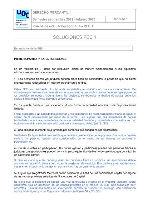 SOL PEC 1 DERECHO PENAL II Semestre Septiembre 2022 Febrero 2023