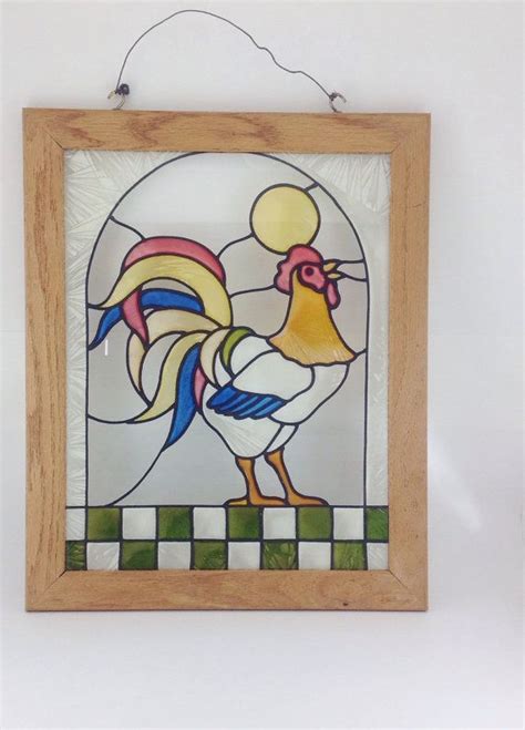 Vintage Rooster Stain Glass Window Panel 16x13 Sun Etsy Stained Glass Window Panel Stained