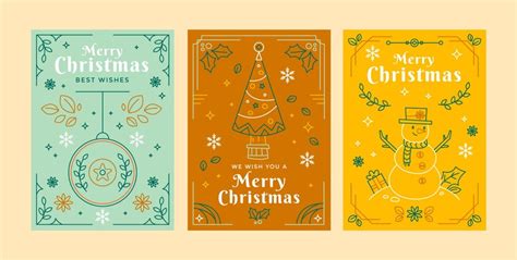 Free Vector | Flat christmas line art cards collection