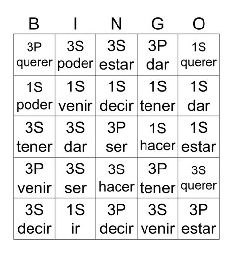 Pret Rito Indefinido Pass Simple Bingo Card